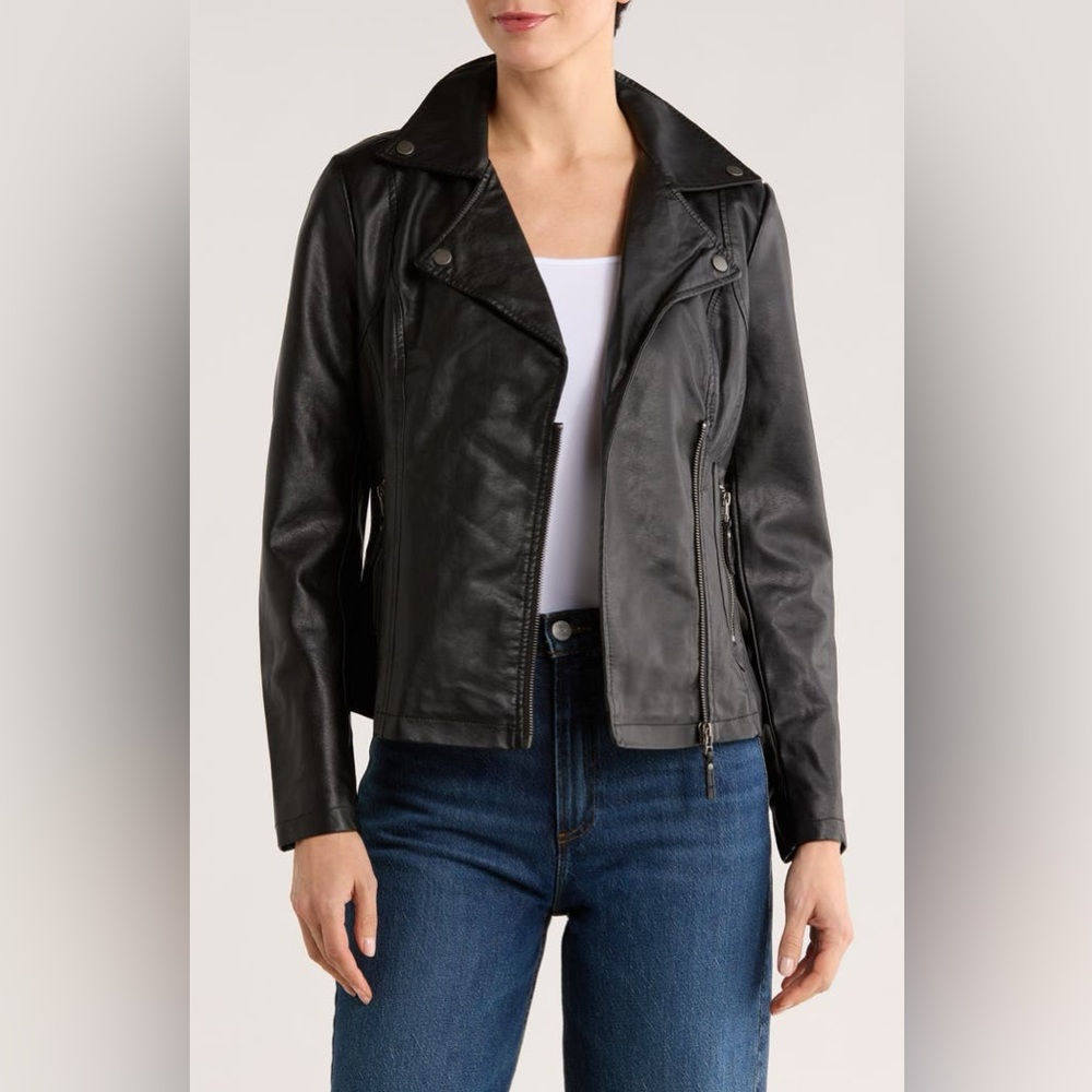 Max‎ Studio Black Washed Faux Leather Moto Jacket Size 2X